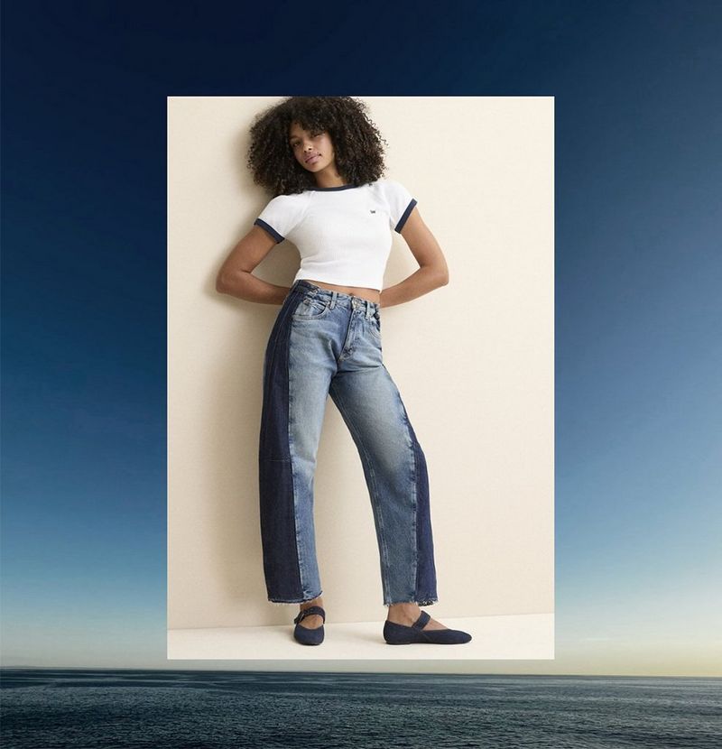 Woman Wearing the Rider Low Slung Barrel jean.