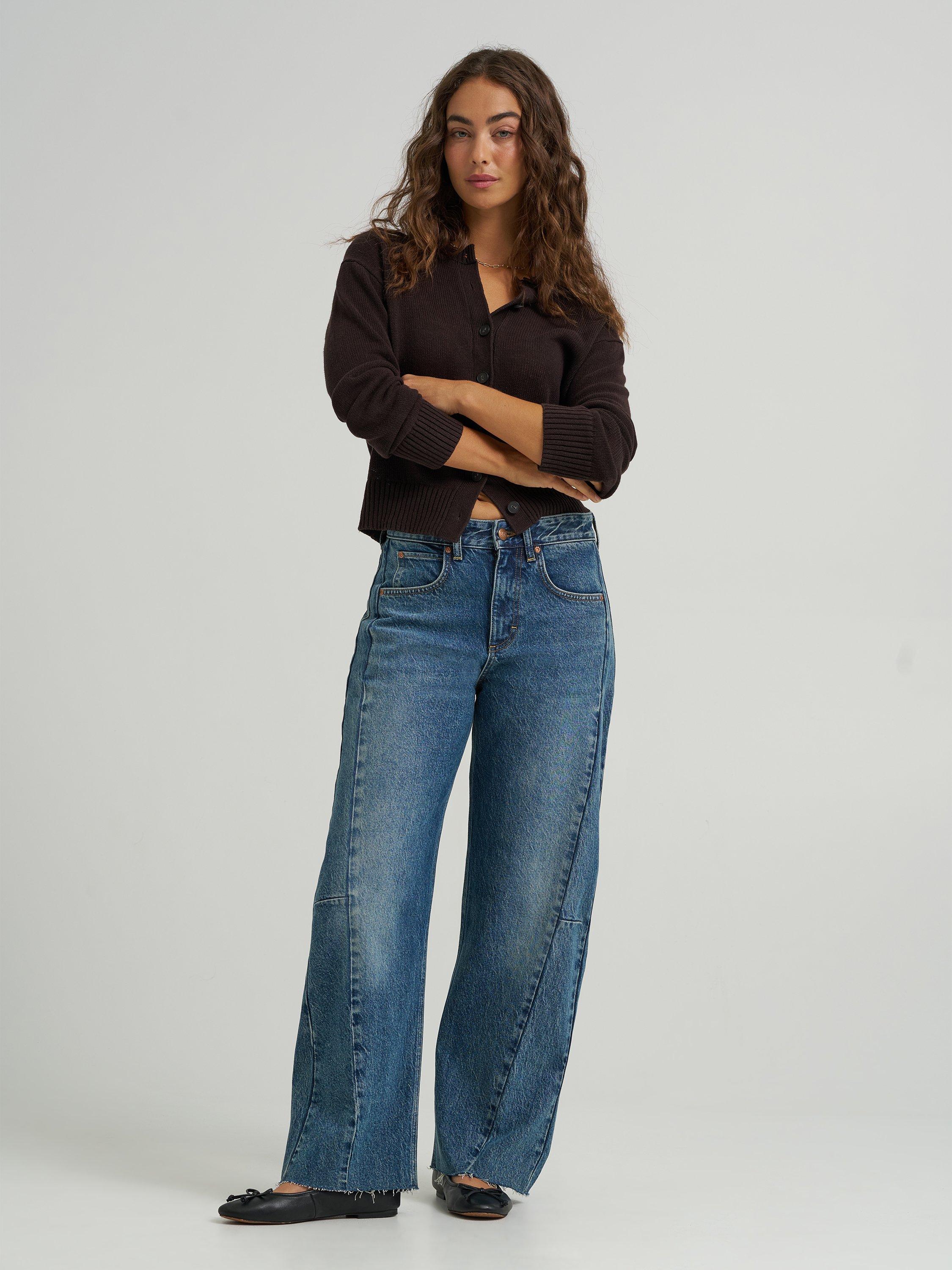 Model wearing size 4 Barrel & Wide Lee Jeans