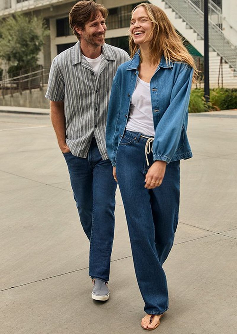 Couple on city street wearing Lee Legendary denim. 